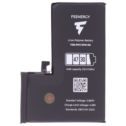 Аккумулятор для Apple iPhone 15 Pro Max (F5ENERGY) (усиленный) (4730 мАч) (SPECIAL EDITION) (с верификацией) + двухсторонний скотч