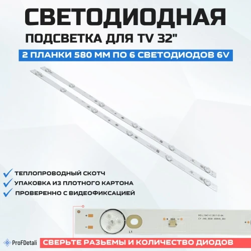 Подсветка для телевизора Подсветка для телевизора Polarline 32PL12TC 2x6-580мм