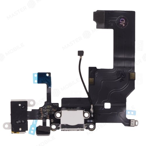 Шлейф для Apple iPhone 5 с комп. + разъем зарядки/гарнитуры + микрофон (белый)